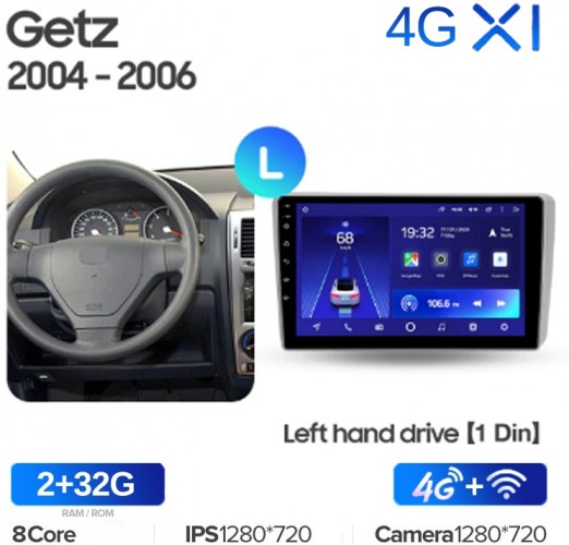 Штатная магнитола Teyes X1 Wi-Fi + 4G Hyundai Getz 1 2004-2006 (1Din) (2+32Gb)