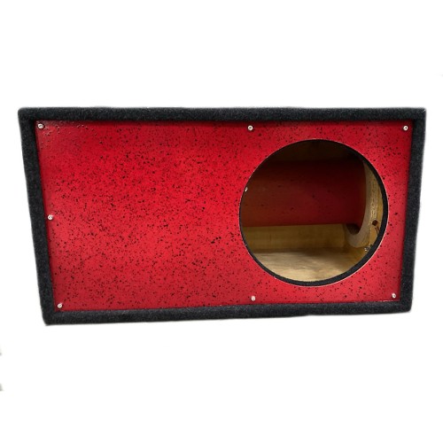 Короб под сабвуфер люкс 12" (30см) с трубой "искра черная на красном" 65L