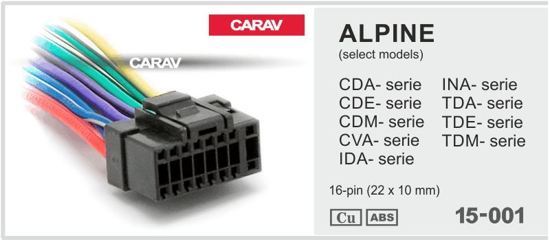 РАЗЪЕМ ДЛЯ ПОДКЛЮЧЕНИЯ АВТОМАГНИТОЛЫ ALPINE CDA-; CDE-; CDM-; CVA-; IDA-; INA-; TDA-; TDE-; TDM-seri