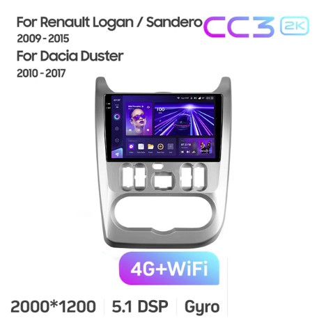 Штатная магнитола Teyes CC3 2K для Renault Logan 1 2009-2015 / Lada Largus 2012-2020 9"