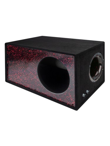 Короб под сабвуфер люкс 12" (30см) с трубой "искра красная на черном" 65L