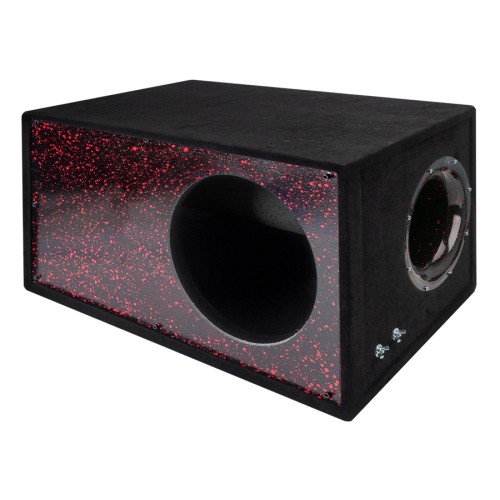 Короб под сабвуфер люкс 12" (30см) с трубой "искра красная на черном" 65L