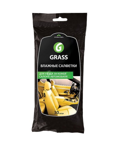 GraSS - влажные салфетки для ухода за кожаным салоном с натуральным воском карнауба (упаковка 30шт)