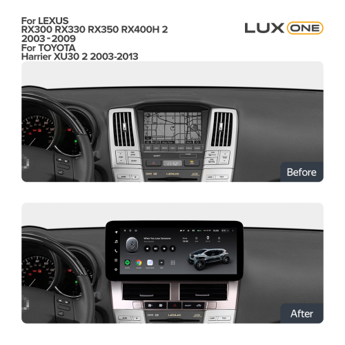 Установочный комплект Teyes Тиайс LUX ONE для Lexus RX300 RX330 RX350 RX400H II 2 2003-2009 / Toyota Harrier XU30 II 2 2003-2013 12.3″