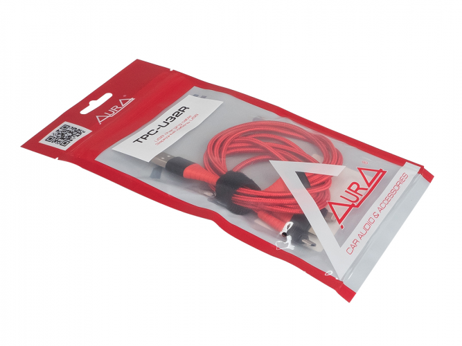 Кабель питания 3 в 1 USB-microUSB,USB Type-C,Lighting AuRa TPC-U32R 1.2м красный тканевый