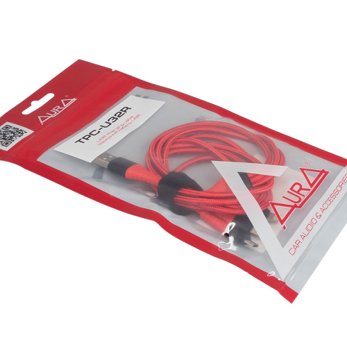 Кабель питания 3 в 1 USB-microUSB,USB Type-C,Lighting AuRa TPC-U32R 1.2м красный тканевый