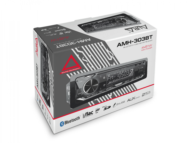 Магнитола (головное устройство) 1Din Aura AMH-303BT