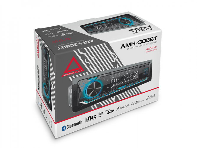 Магнитола (головное устройство) 1Din Aura AMH-305BT