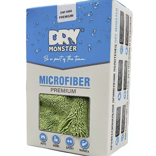 Dry Monster Premium - микрофибра для сушки плетение двойная крученая петля 50х60см, 700гр/м, зеленый