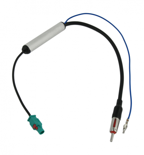 ISO-переходник на антенну для VW, Audi, Opel, Skoda прямой длинный (с питанием)