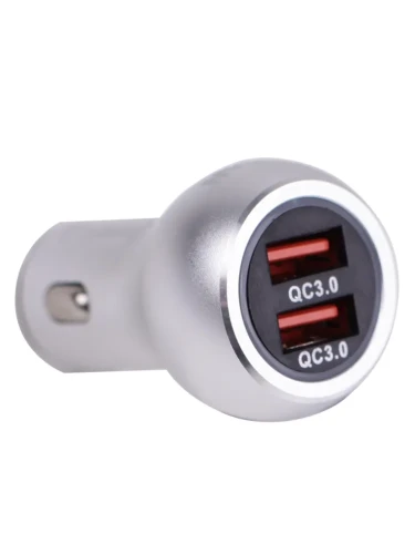 Автомобильное зарядное устройство USB в прикуриватель PG-288 2*USB QC3.0 (серебро металл)