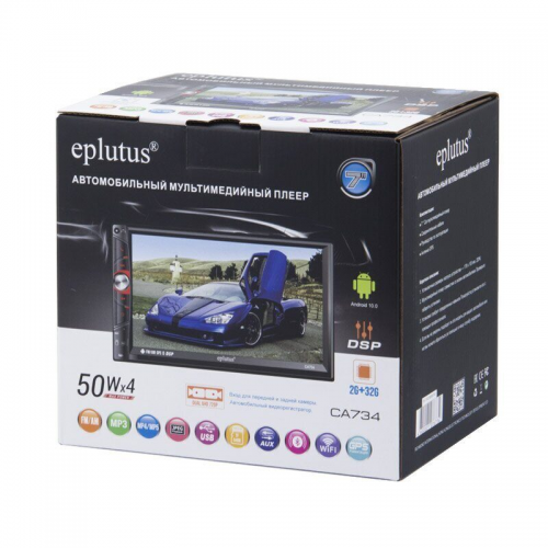 Магнитола (головное устройство) 2Din Eplutus CA734 Android 10.0, 50Wx4, 2ГБ+32ГБ, Wi-Fi, 7", 1024х600, USB, Bluetooth 5.0, GPS, AUX