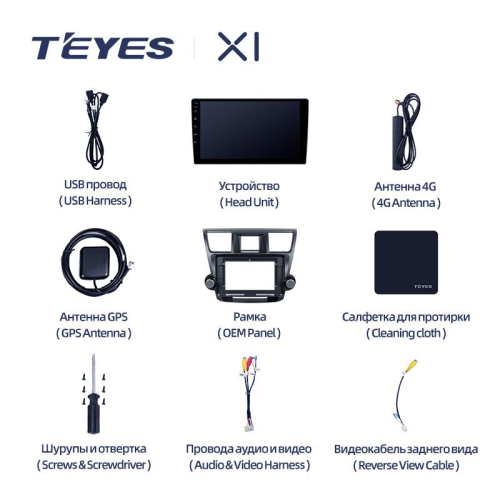 Штатная магнитола Teyes X1 Wi-Fi Toyota Highlander 2 XU40 2007-2013 10" (F1)