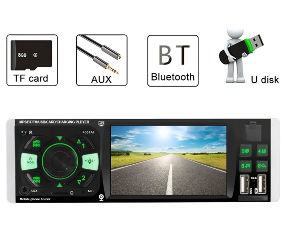 Магнитола (головное устройство) 1Din TAKARA 4051AI IPS с экраном 4,1"