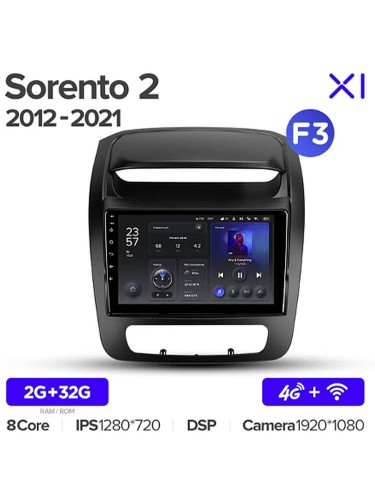 Штатная магнитола Teyes X1 Wi-Fi + 4G Kia Sorento 2 II XM 2012-2021 9" (F3) цельная рамка