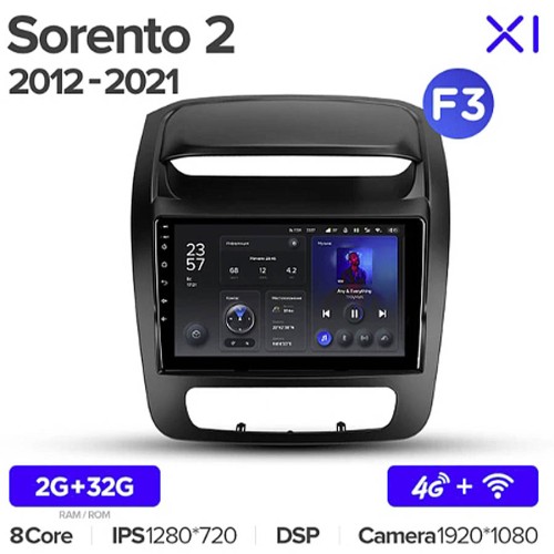 Штатная магнитола Teyes X1 Wi-Fi + 4G Kia Sorento 2 II XM 2012-2021 9" (F3) цельная рамка